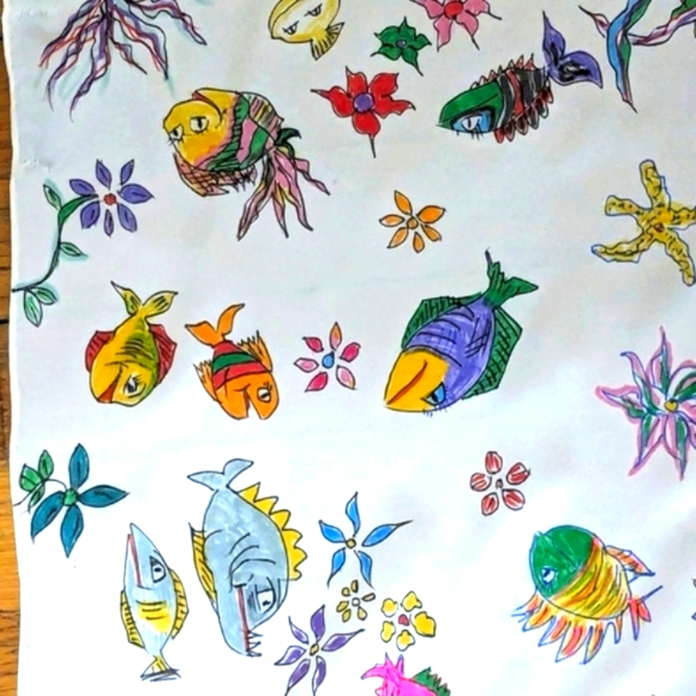 Hand painted signed silk/Satin scarf tropical fish one of a kind Original Spring - Picture 14 of 16
